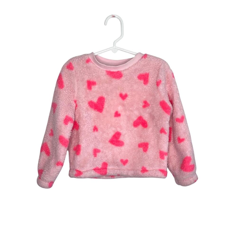 Cat & Jack Girls Pink Heart Fleece Pullover Sweater Size 4T